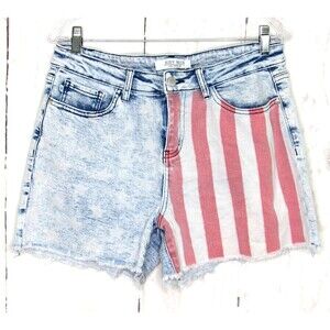 Judy Blue Jean Shorts American Flag Raw Hem Light Wash Denim Stretch Women's XL